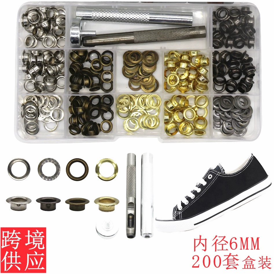 Для трансграничных 200 комплектов внутренний диаметр 6 мм металлическое отверстие для воздуха + инструмент для установки парового проушины медная Пряжка с ушком Пряжка для обуви в наличии