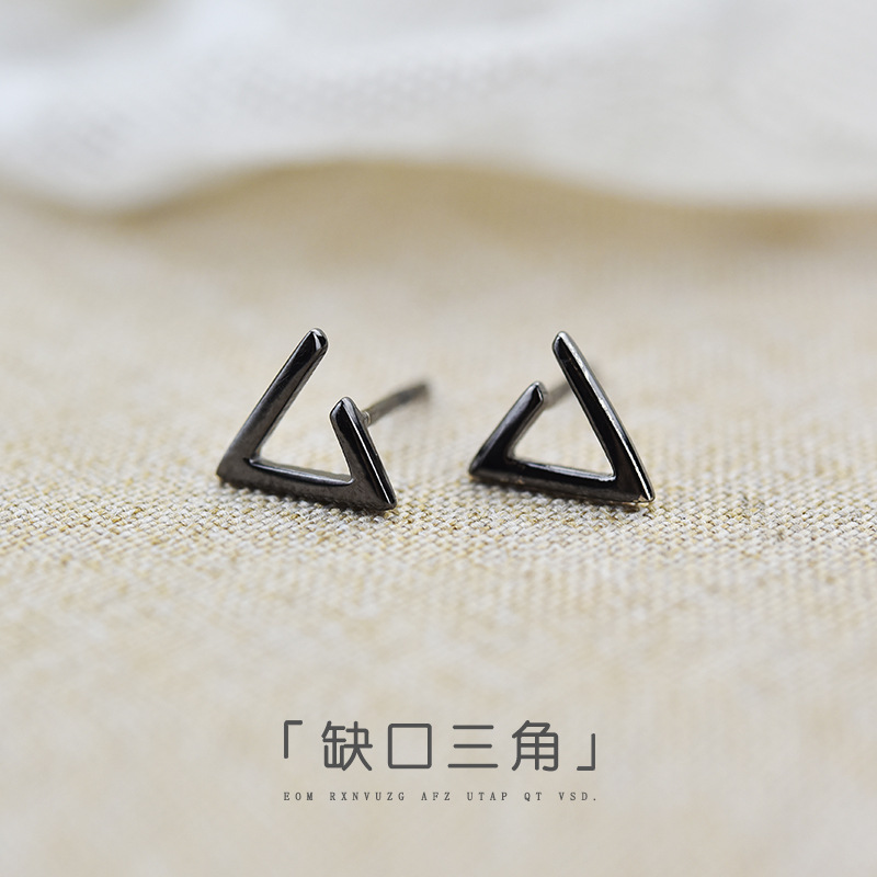 Earrings Silver Needle Women's Simple Black Triangle Japanese and Korean Jewelry Student Personality All-match Earrings Men's 925 Silver Accessories
