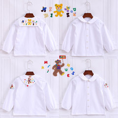 Children's cartoon navy collar teddy bear letter embroidery long sleeve shirt for boys and girls, inner wear, drop shipping