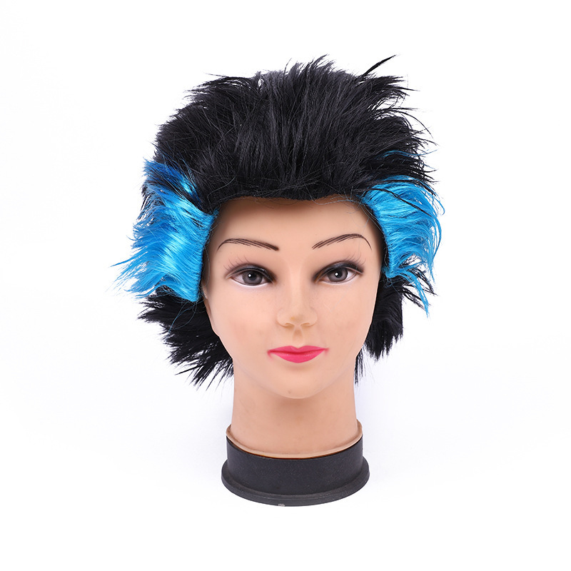 Anime vigorous blue short hair set masquerade performance Superman headdress funny wig stage sketch wig props