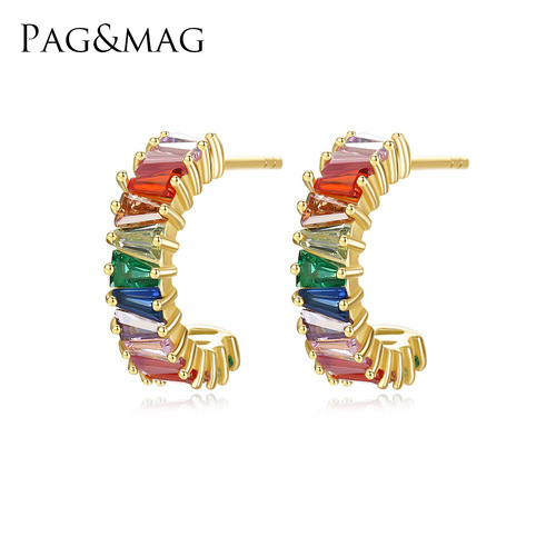 PAG&MAG 925 silver color zirconium stud earrings for women European and American fashion simple ins style internet celebrity retro earrings jewelry