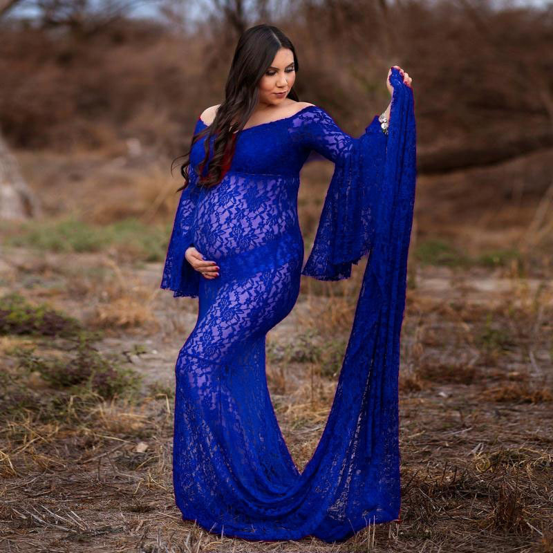 European and American Women's V-neck Trumpet Long Lace Super Long Trailing Pregnant Women's Long Dress Photography Dress 1125