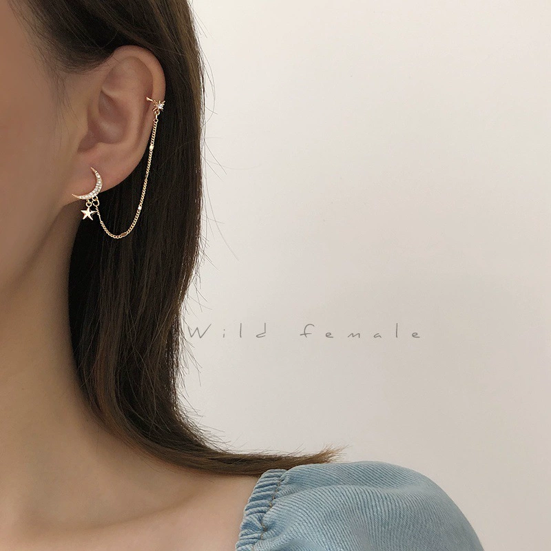 Серебряные серьги-каффы 925 пробы с цепочкой, клипсы для ушей и стержни, легковесные 0.005 кг