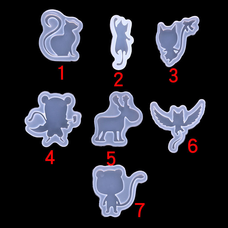 Espejo 7 gato gatito Fox ciervos resina UV cristal epoxi molde DIY accesorios de la joyería parche herramienta