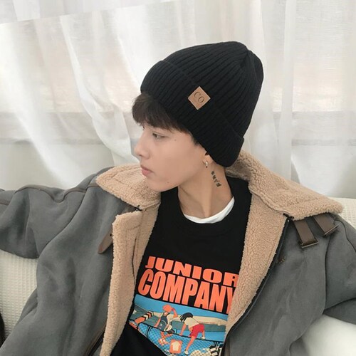 Hat men's winter Korean style plus velvet warm knitted hat men's woolen hat men's winter cold-proof Baotou cold hat