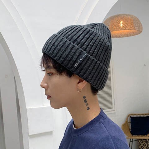 Hat men's winter Korean style plus velvet warm knitted hat men's woolen hat men's winter cold-proof Baotou cold hat