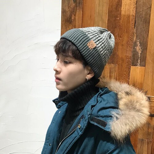 Hat men's winter Korean style plus velvet warm knitted hat men's woolen hat men's winter cold-proof Baotou cold hat