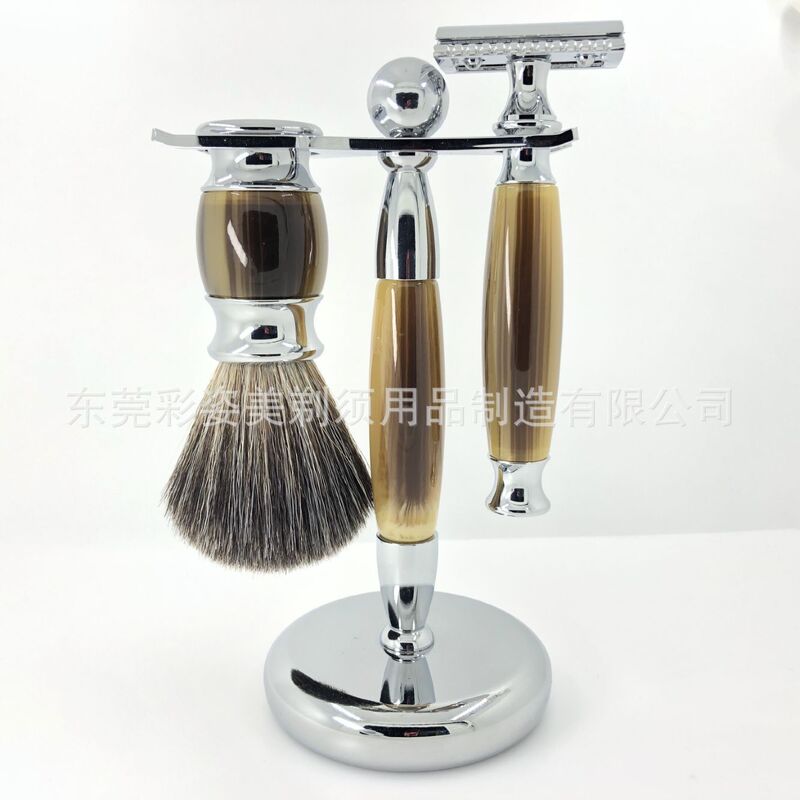 Manufacturer's Spot Imitation Horn Handle Razor Brush Manual Razor Razor Holder Set Cross-Border Supply