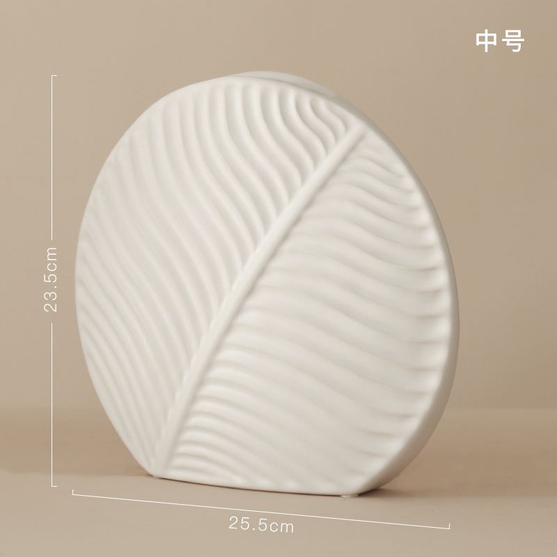 ins Nordic Flower-arranging Flat Vase White Leaves Ceramic Soft Decoration Ornaments Crafts Personalized Creative Flower Device