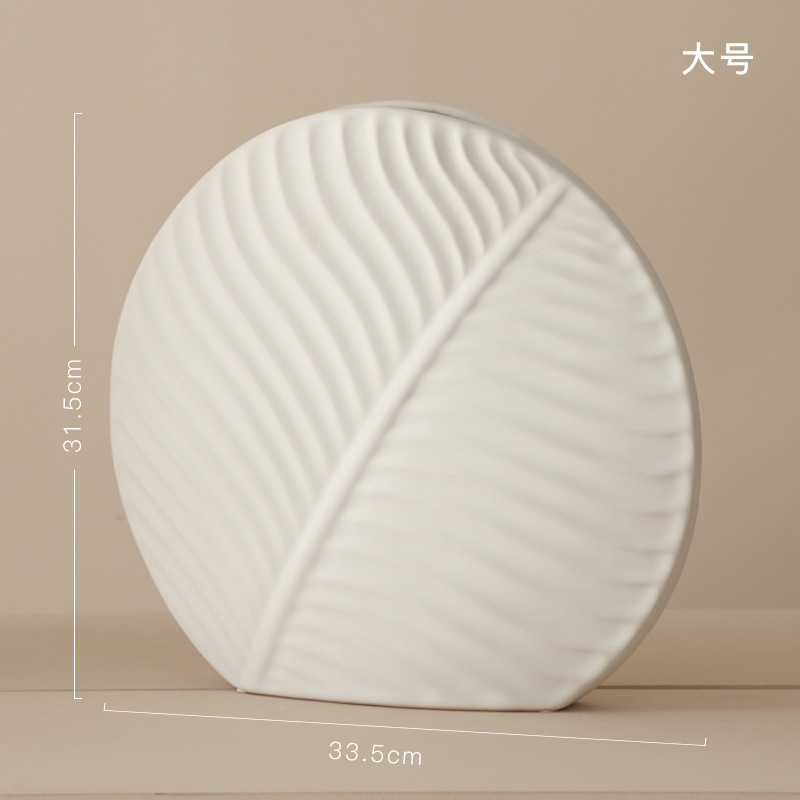 ins Nordic Flower-arranging Flat Vase White Leaves Ceramic Soft Decoration Ornaments Crafts Personalized Creative Flower Device