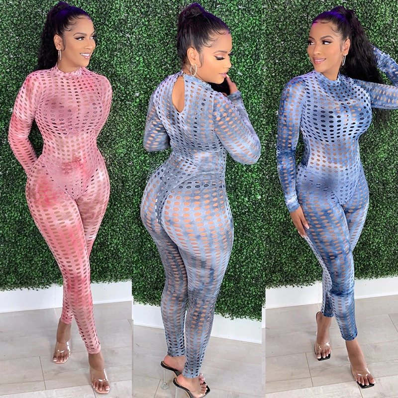 Zl1449 Amazon 2023 New European and American Fashion Sexy See-Through Tie-Dye Casual Pants Two-Piece Suit