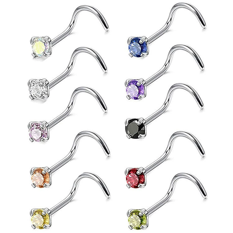 Титановая сталь простой ins Европейская и американская нержавеющая сталь циркон нос шпилька кольцо в наличии прокол ювелирные изделия корейские ювелирные изделия оптом