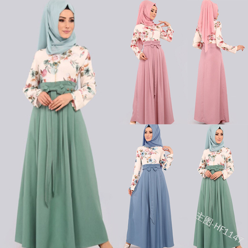 Cross-border new European and American Turkish women's dress ethnic stitching dress printed skirt dress a generation of hair Cross-border new European and American Turkish women's dress ethnic stitching dress printed skirt dress a generation of hair