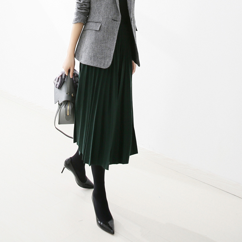 和風通勤婦人服2025秋冬新作万能プリーツスカートニットプリーツハイウエスト痩身スカート