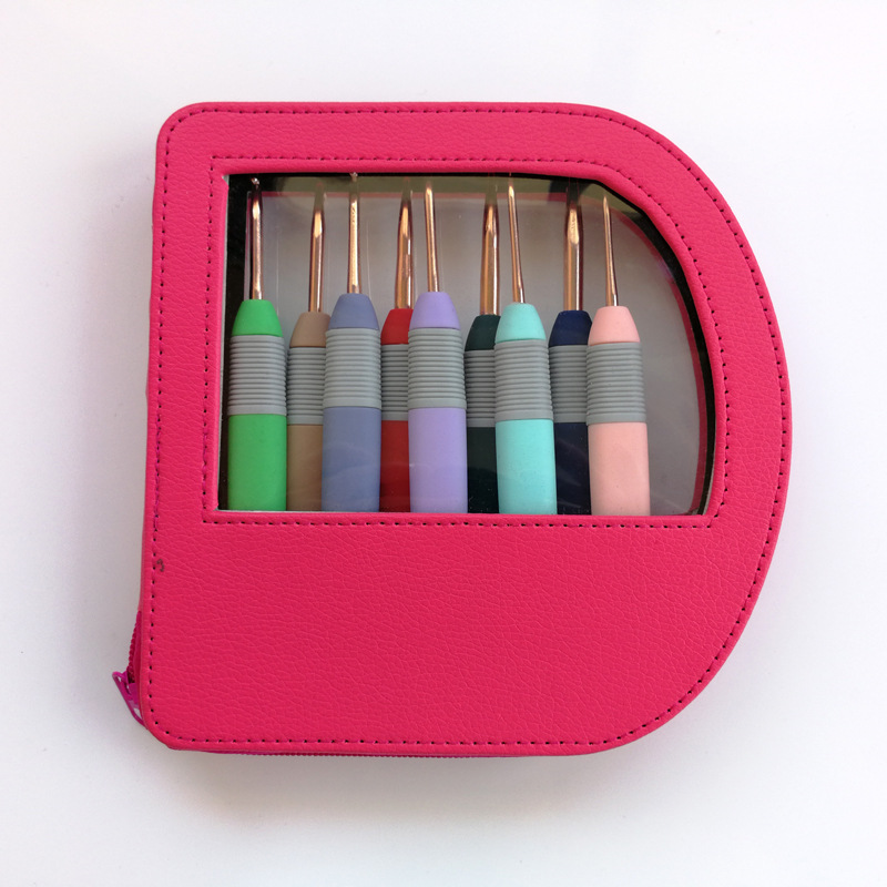 2020 nuevas herramientas de tejer suéter aguja artesanal pintura de goma mango de aluminio crochet oro rosa crochet conjunto de 9 piezas