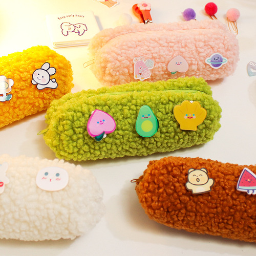 Lamb Plush Pen Bag Korean Cartoon Internet Celebrity Simple Ins Junior High School Student Cute Stationery Makeup Clutch