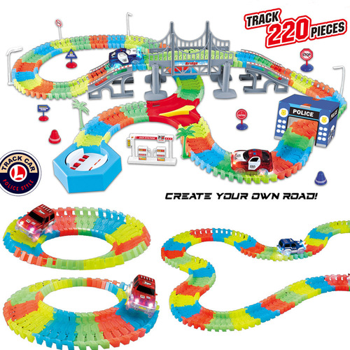 Dinosaur rail car, educational DIY changeable assembly and plug-in electric LED night light, children's track roller coaster cross-border