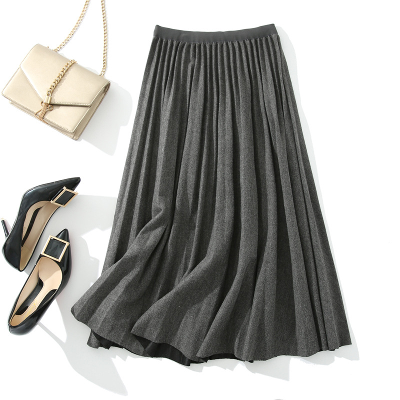 和風通勤婦人服2025秋冬新作万能プリーツスカートニットプリーツハイウエスト痩身スカート