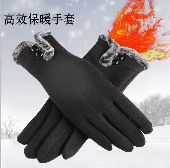 Invierno 2 botones de equitación al aire libre guantes de terciopelo no invertidos de las mujeres ciclismo forrado de lana engrosada guantes de pantalla táctil al por mayor