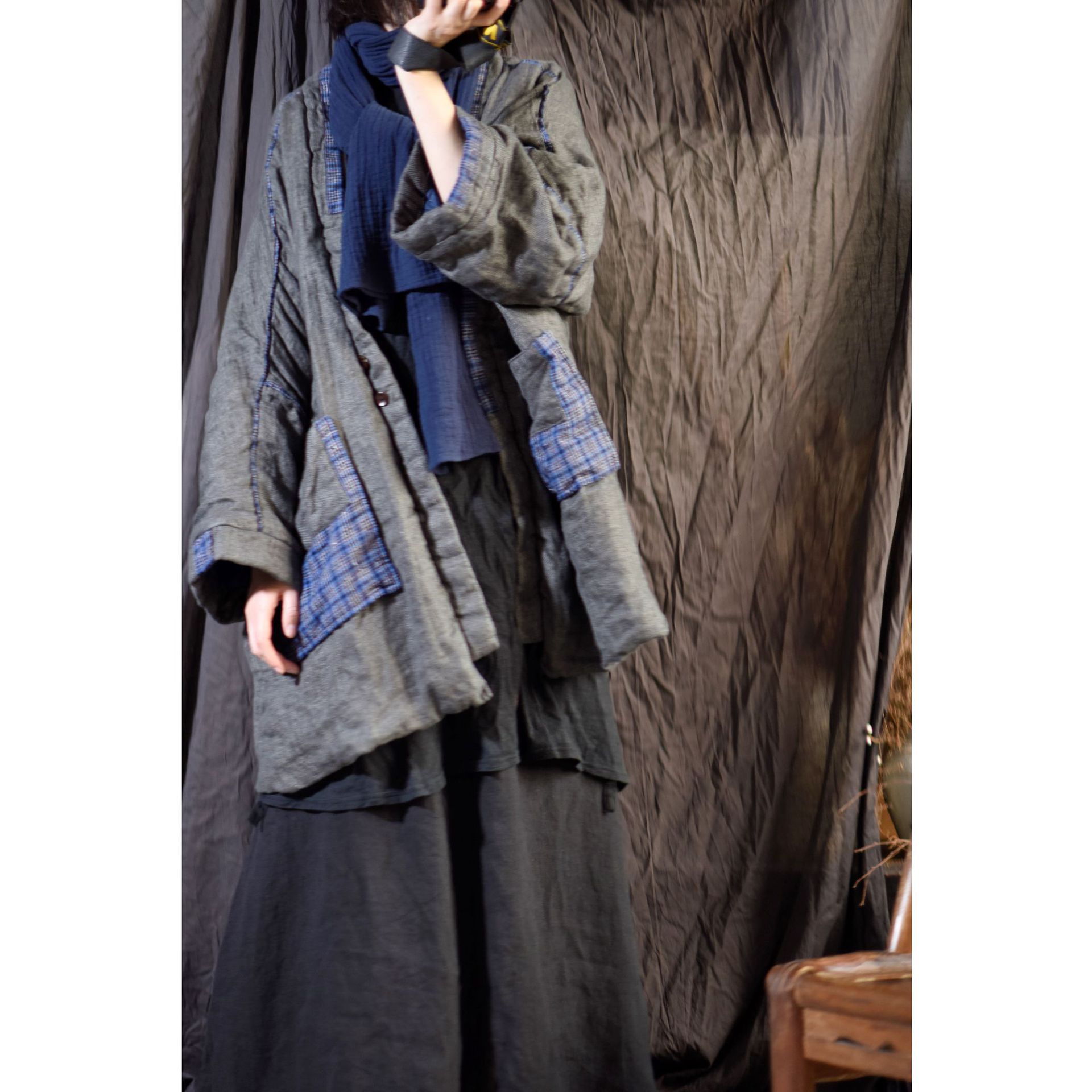 20/10月/城别/亚麻古布拼接水洗做旧国风复古中长薄棉棉衣