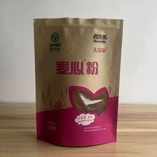 磨砂开窗牛皮纸袋  麦芯粉牛皮纸自立自封袋  纸塑面粉茶叶彩袋