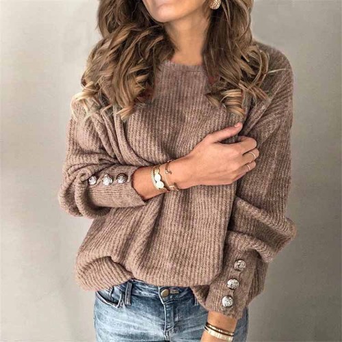 2025 Amazon Wish European and American Cross-Border Best-Selling Women's Fashion Long-Sleeved Crew-Neck Knitted Sweater Top T-Shirt