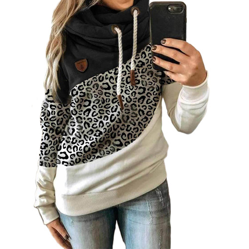 Wish European and American Autumn/Winter New Women's Clothing: Patchwork Hooded Fleece Loose Sweatshirt