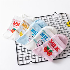 秋冬新款女士長筒襪香蕉牛奶草莓中筒襪 韓版棉襪批發