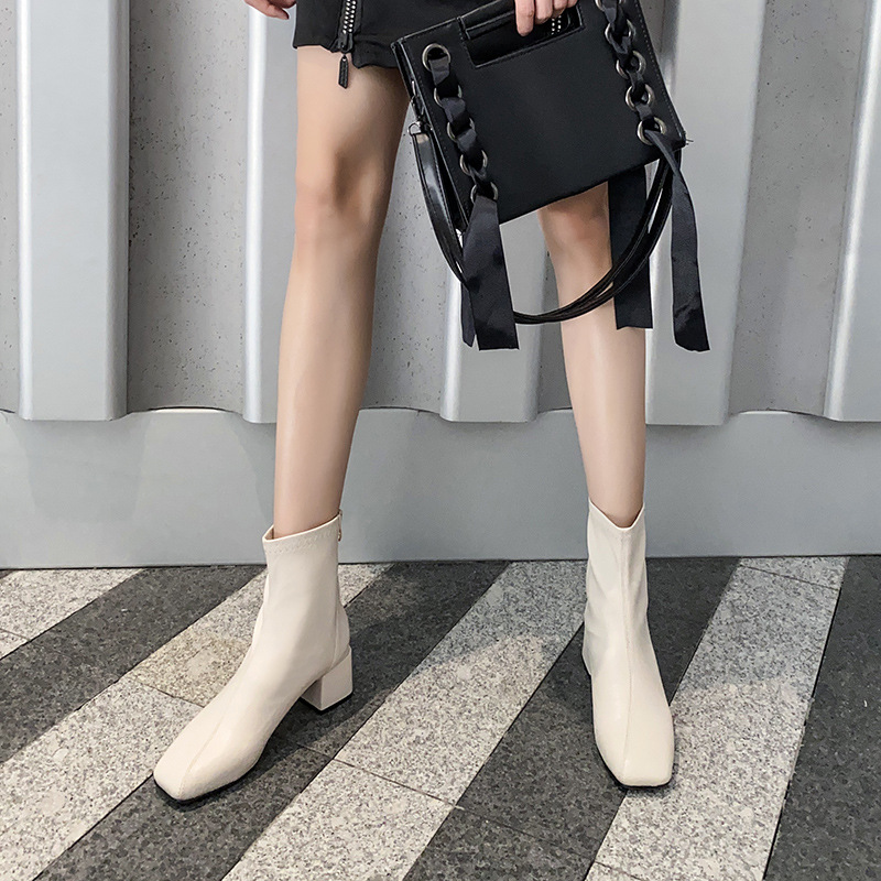 2023 Autumn/Winter New Network Red Slim Boots with Square Head Velvet Mid Cap Thick Heel and Zipper Back_voghion.com