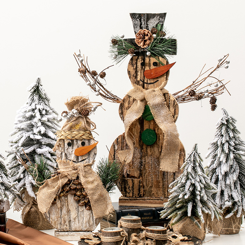 Madera de Navidad muñeco de nieve decoración de ingeniería del centro comercial decoración de ventanas decoración de Navidad adorable decoración hecha a mano