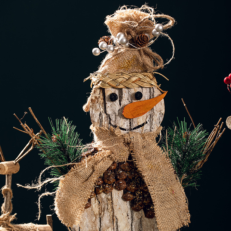 Madera de Navidad muñeco de nieve decoración de ingeniería del centro comercial decoración de ventanas decoración de Navidad adorable decoración hecha a mano