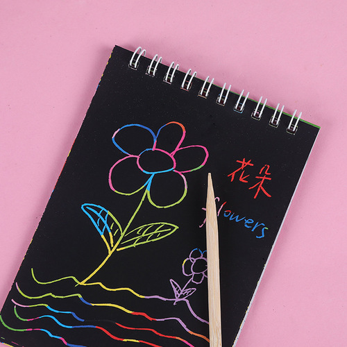 Children's creative DIY scratch-off drawing, colorful graffiti notebook, student toys, fun scratch-off drawing notebook, coil drawing notebook, prizes