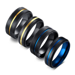 Alibaba.com men's 6mm black and blue brushed stainless steel surface ring wholesale R-449