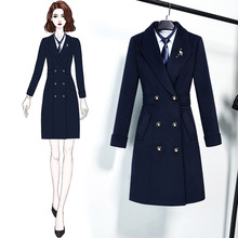 冬季职业装羊毛外套女前台制服加棉加厚酒店黑色工作服呢大衣修身