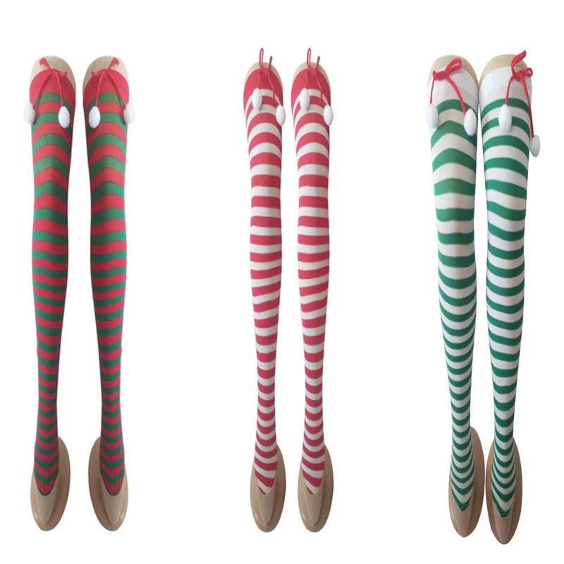 Рождественские носки вечерние длинные полосатые носки маленький шарик декоративные полосатые длинные рождественские носки красные и белые полосатые носки