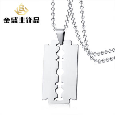 Stainless Steel Jewelry Trendy Men's Blade Necklace Razor Pendant Men's Titanium Steel Jewelry PN-012