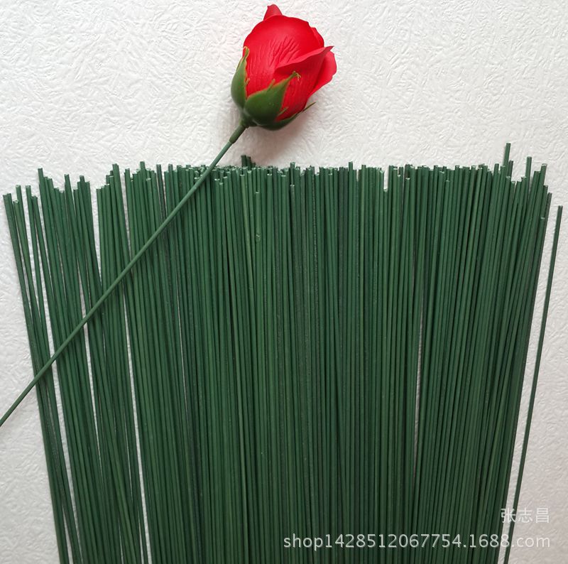 Flor especial Rod para jabón flor cabeza No.2 Alambre de hierro verde DIY material hecho a mano plástico recubierto de alambre de hierro sola rama flor Rod