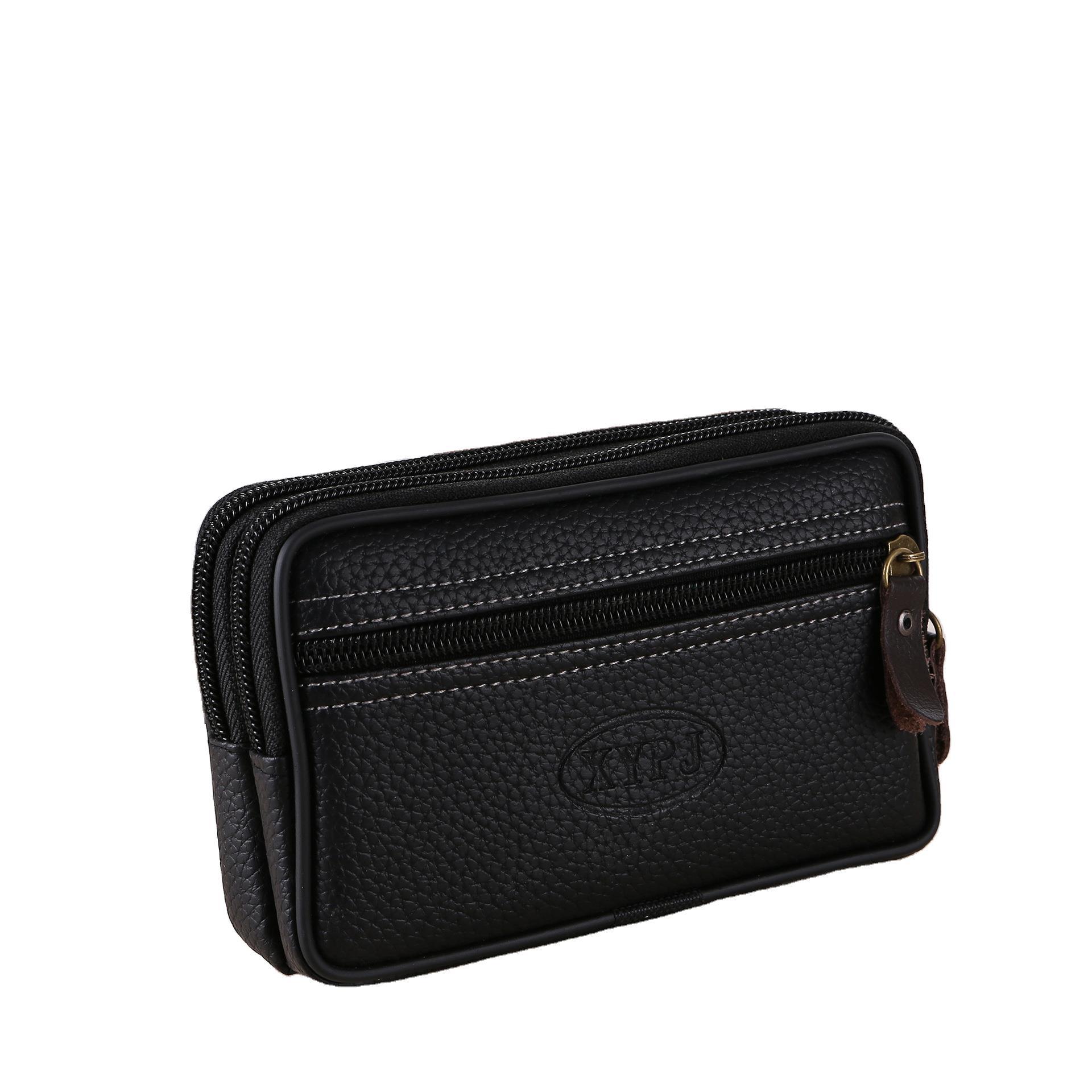 Bolso de cintura de cuero con cremallera de gran espacio para hombres bolso del teléfono móvil bolso de tarjeta de cinturón de cuero suave de doble capa multifuncional 6 pulgadas