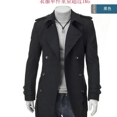 Foreign trade wholesale men's woolen coat men's epaulettes long double-breasted windbreaker men's large size coat