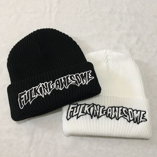 European and American trendy brand Fucking Awesome knitted woolen hat black and white letters cold hat ins super popular hat