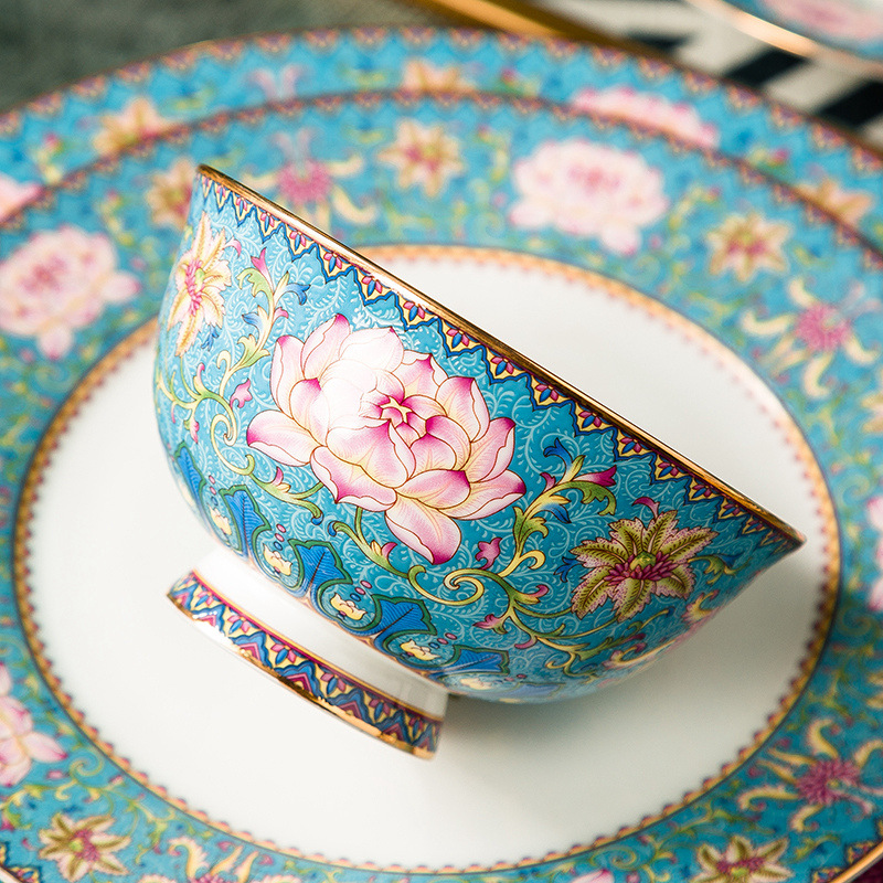 Enamel Bone China Gold-rimmed Tableware Set Jingdezhen Bowls And Dishes Single Sale Gift Box Ceramic Bowls And Plates Creative