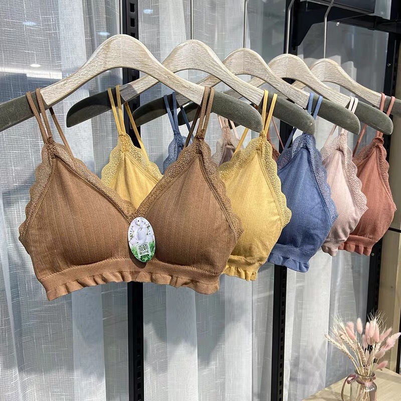 Korean Popular Beautiful Back Lace Set Cross Multi-Purpose Wire-Free Intimates Silkworm Chrysalis Protein Bra Briefs