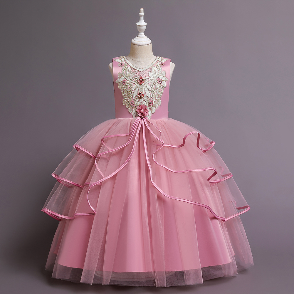 Ropa para niños nuevo vestido para niños Vestido de rendimiento para niños medio y grande vestido de noche de pasarela para niñas pettiskirt largo para niñas