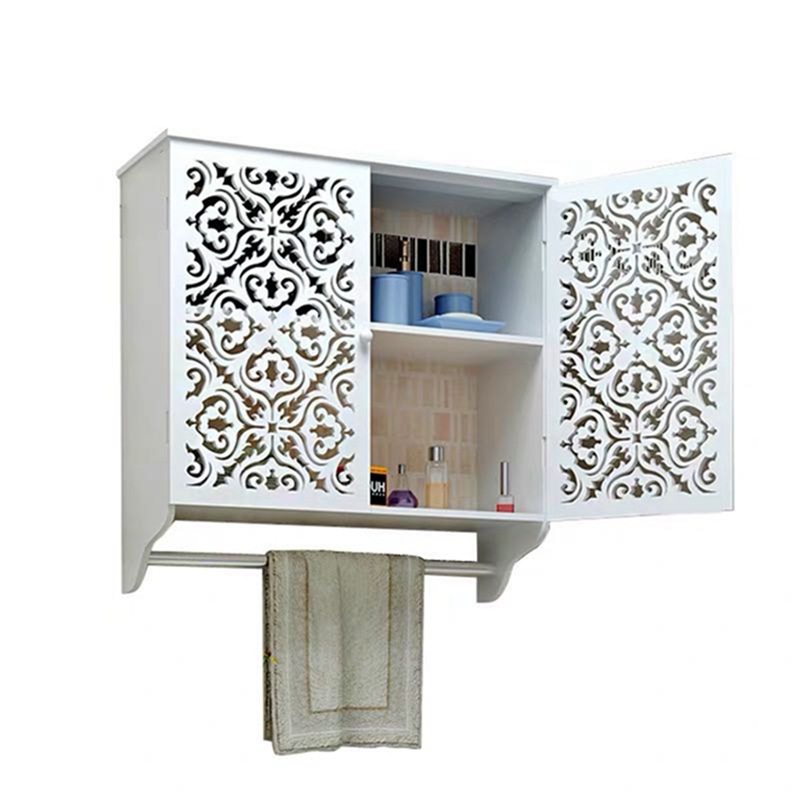 Nuevo baño estante de almacenamiento inodoro lavabo Toalla de almacenamiento Punch-libre montado en la pared tallado colgante gabinete