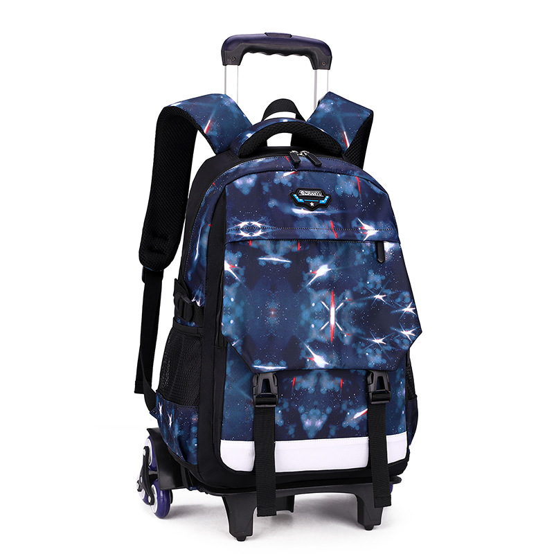 Pescado natural estudiante de secundaria cielo estrellado trolley mochila niño subiendo escaleras 4-6 grado Escuela Primaria estudiante reducción de carga mochila ligera