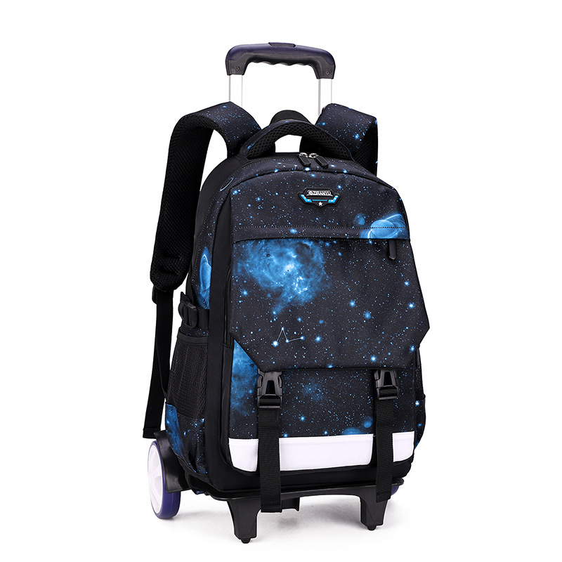 Pescado natural estudiante de secundaria cielo estrellado trolley mochila niño subiendo escaleras 4-6 grado Escuela Primaria estudiante reducción de carga mochila ligera