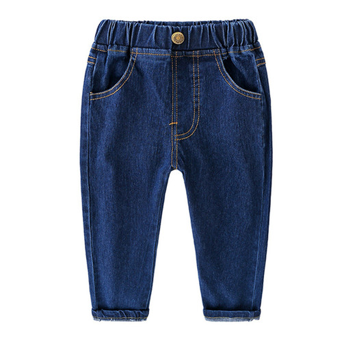 Boys' Fleece Lined and Thick Denim Pants Winter Children Medium and Small Children Integrated Fleece and Cotton Pants New Baby Warm Pants