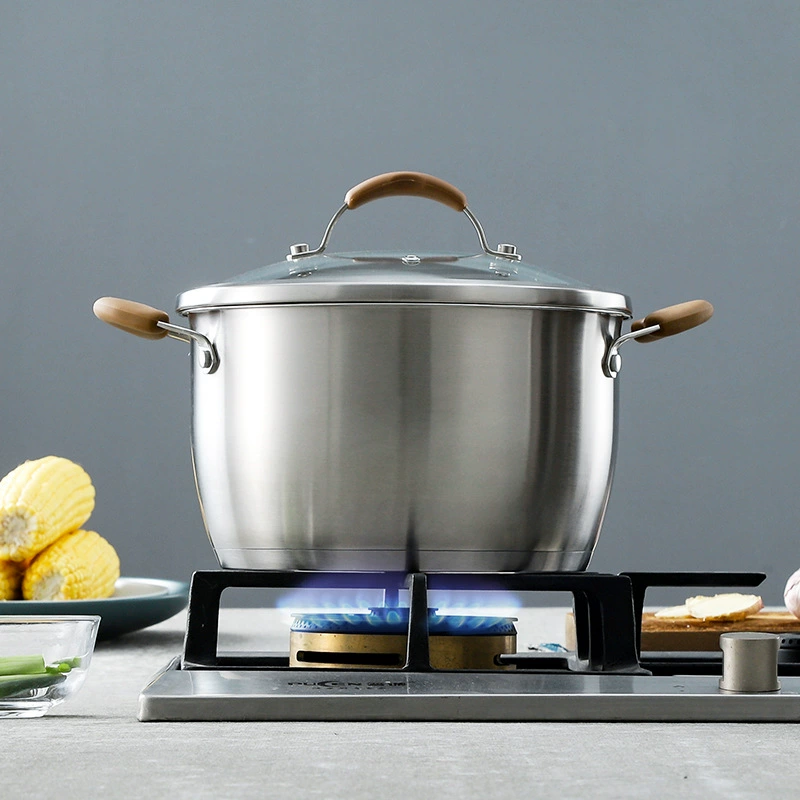 BoAnSi 304 Stainless Steel Soup Pot with double handles, thickened bottom, household steamer & grid
