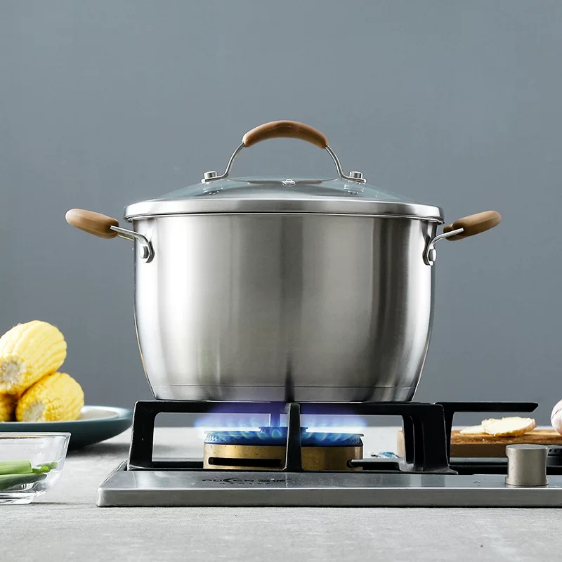 BoAnSi 304 Stainless Steel Soup Pot with double handles, thickened bottom, household steamer & grid