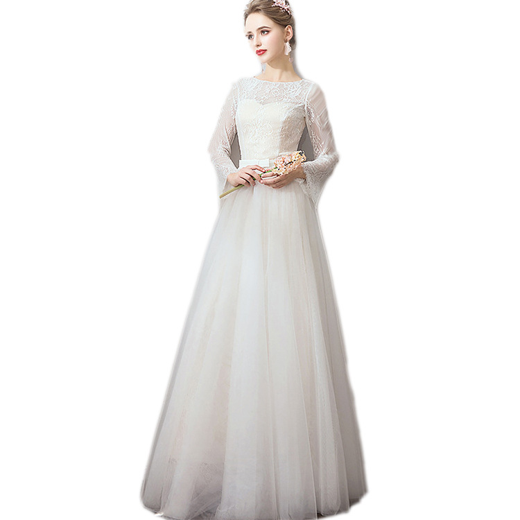 Wholesale Light Wedding Dress 2025 New Winter Bride Forest Long-Sleeved Wedding Dress Simple Slimming Look Outing Gauze Floor-Length